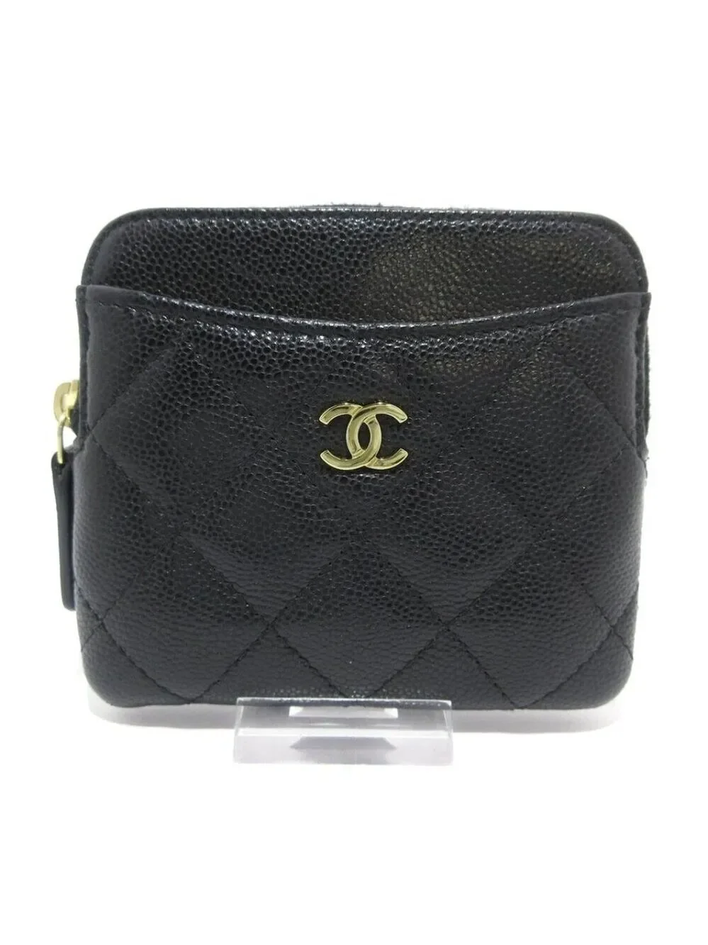 CHANEL Matelasse Black Calfskin Coin Case Gold hardware 607-051525